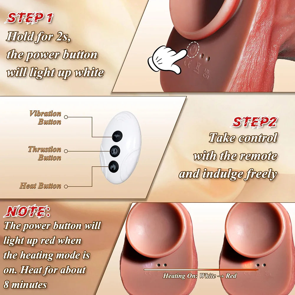 Realistic Platinum Silicone Thrusting & Vibrating Dildo with Heating Modes - 10 Vibration Patterns, 3 Thrusting Speeds, G-Spot & Anal Stimulation