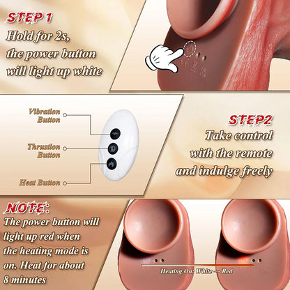 Realistic Platinum Silicone Thrusting & Vibrating Dildo with Heating Modes - 10 Vibration Patterns, 3 Thrusting Speeds, G-Spot & Anal Stimulation