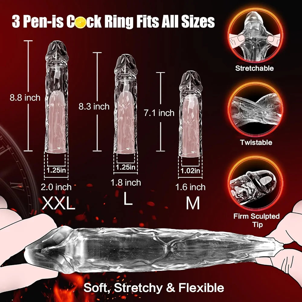 Premium 3-Size Reusable Silicone Penis Sleeve Extender for Enhanced Length and Girth