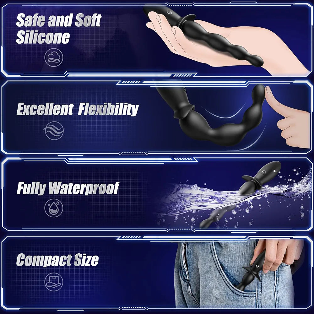 BEISAR App-Controlled Silicone Vibrating Anal Plug with 10 Modes for Beginners