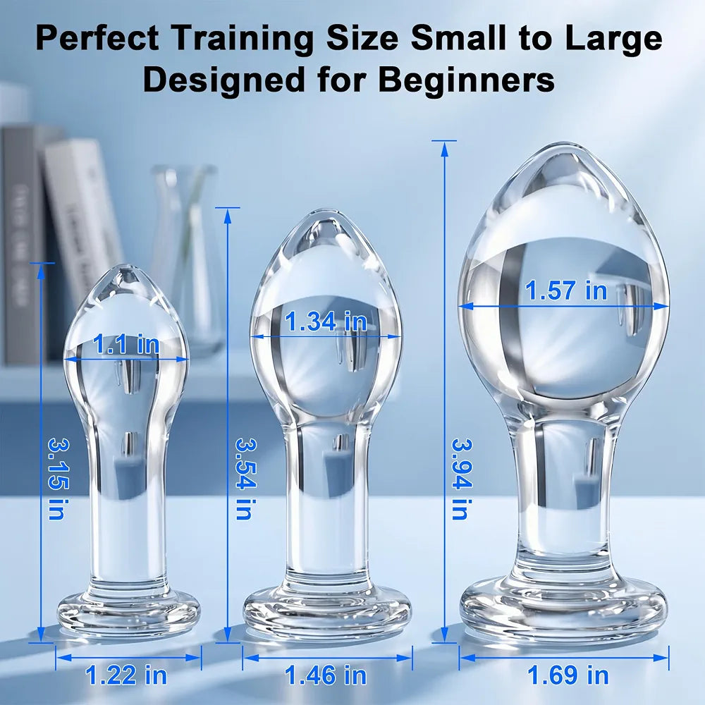 3-Piece Borosilicate Glass Anal Training Plug Set for Beginners