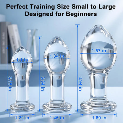 3-Piece Borosilicate Glass Anal Training Plug Set for Beginners