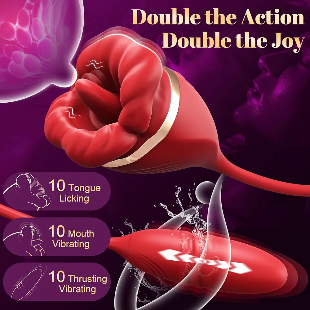 Rose Petal 3-in-1 Clitoral and G-Spot Vibrator with 10 Vibration Modes