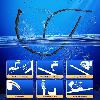 8-Piece Silicone Urethral Sounding and Dilator Set for Men - Flexible Catheters and Prostate Massager for BDSM Stimulation