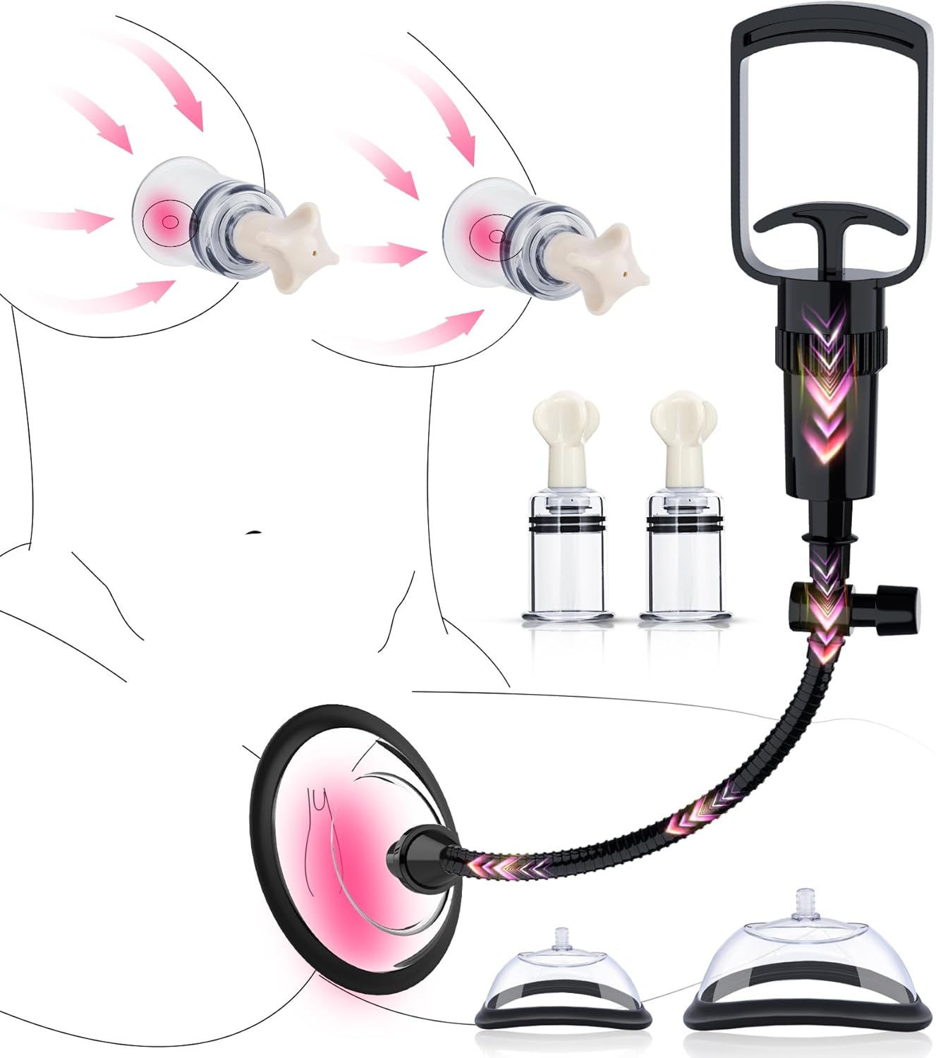 Pussy Pump with 2 Clit Nipple Suckers Set, BDSM Toys Clitoral Pump Vagina Pumps Sexual Pleasure Tools for Women Couples, Nipple Sucking Toys with 3 Strong Suction Cups, Adult Sex Toys Kit