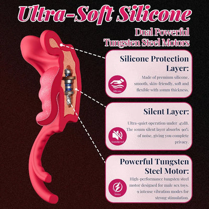 9-Mode Vibrating Tongue-Shape Cock Ring Set with 3 Penis Rings and Storage Case