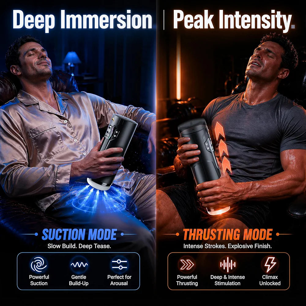 Uoffile AI-Powered Interactive Male Masturbator with 8 Vibration, Suction, and Thrusting Modes, LCD Display, and Suction Base