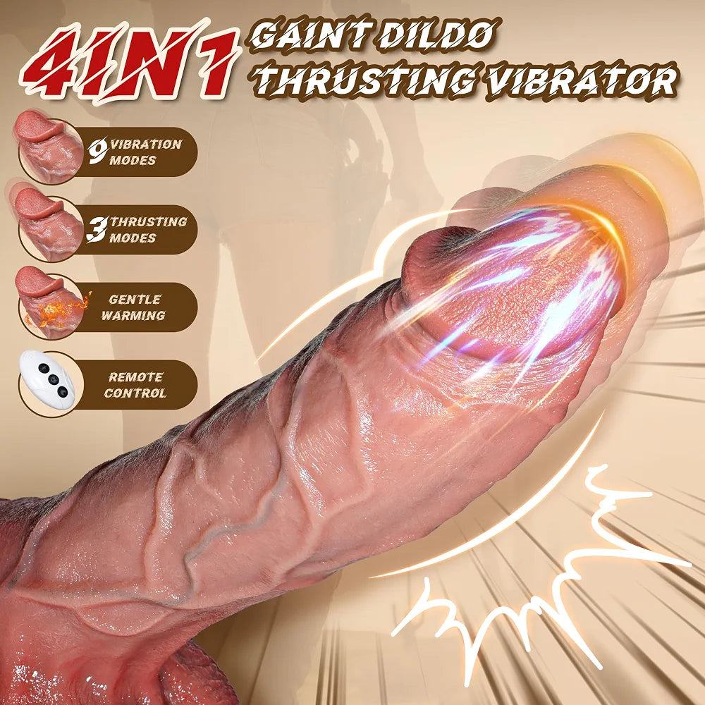 Realistic Platinum Silicone Thrusting & Vibrating Dildo with Heating Modes - 10 Vibration Patterns, 3 Thrusting Speeds, G-Spot & Anal Stimulation