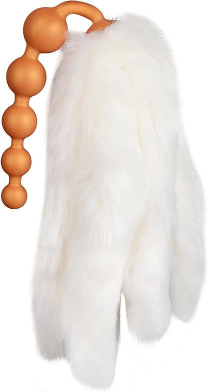 Premium Silicone Anal Bead Plug with 5 Detachable Faux Fur Tails for Couples Play