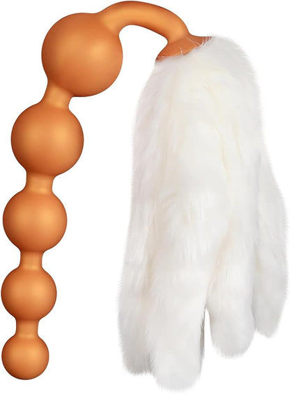 Premium Silicone Anal Bead Plug with 5 Detachable Faux Fur Tails for Couples Play