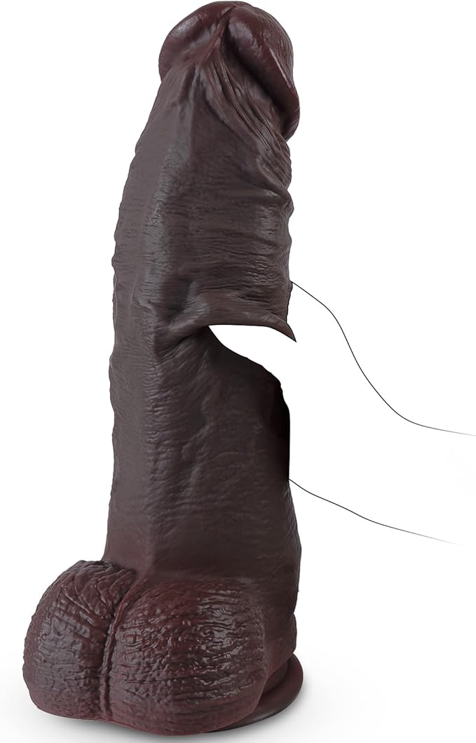13-Inch Realistic Silicone Dildo with Movable Foreskin, 3.5-Inch Diameter XXXL Suction Cup Toy for Advanced Anal Play