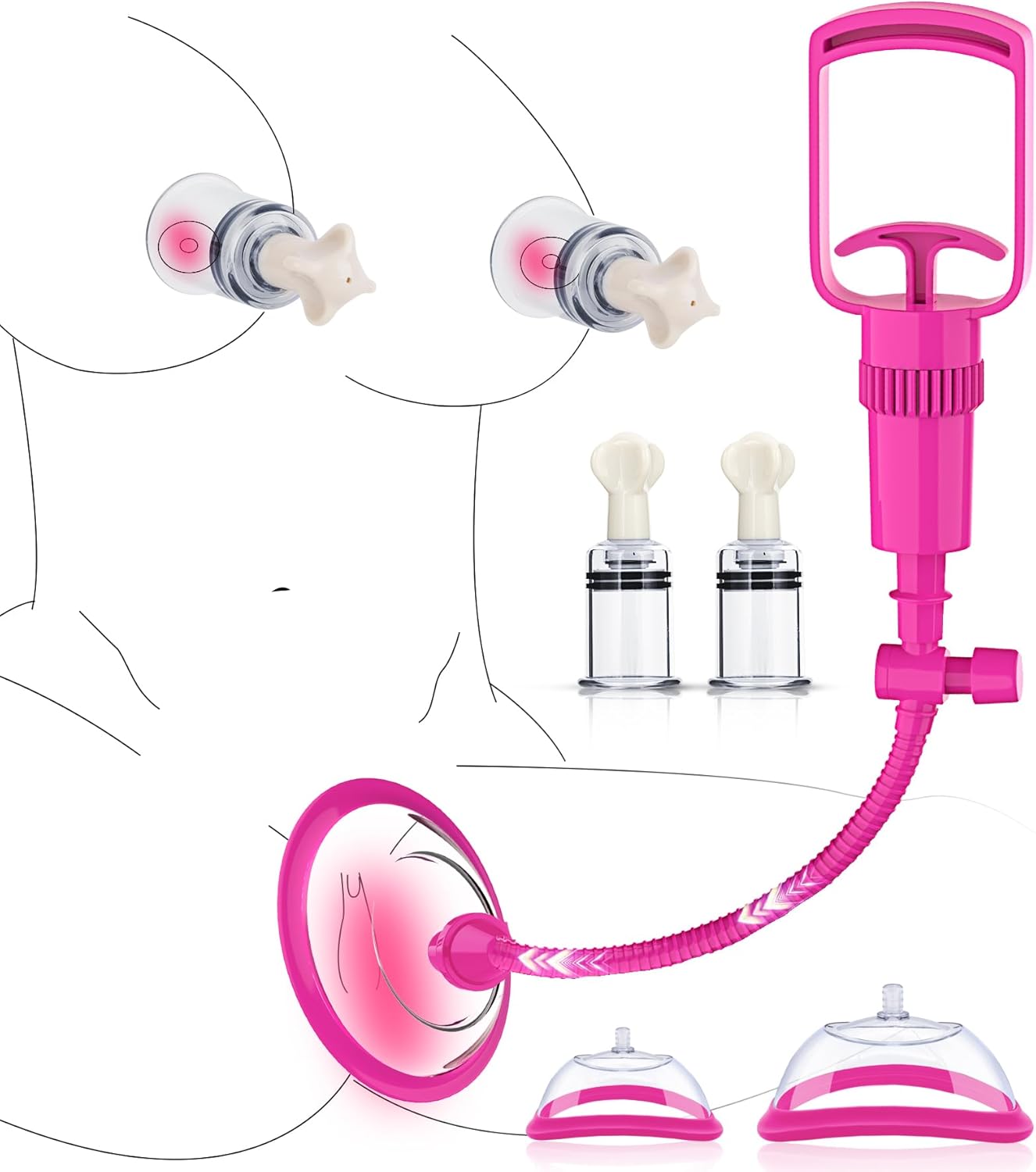 Pussy Pump with 2 Clit Nipple Suckers Set, BDSM Toys Clitoral Pump Vagina Pumps Sexual Pleasure Tools for Women Couples, Nipple Sucking Toys with 3 Strong Suction Cups, Adult Sex Toys Kit