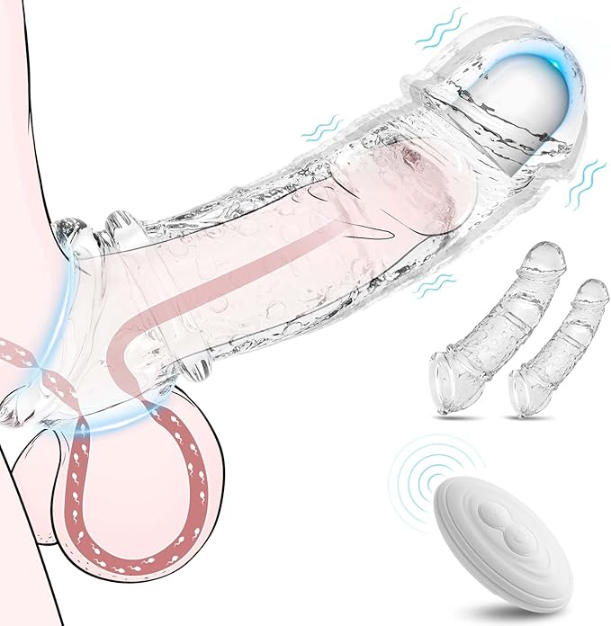 Vibrating Penis Sleeve for Couples – Adds Girth & Length, Remote Control Vibrations, Elastic Fit for Enhanced Intimacy, 2 Sets