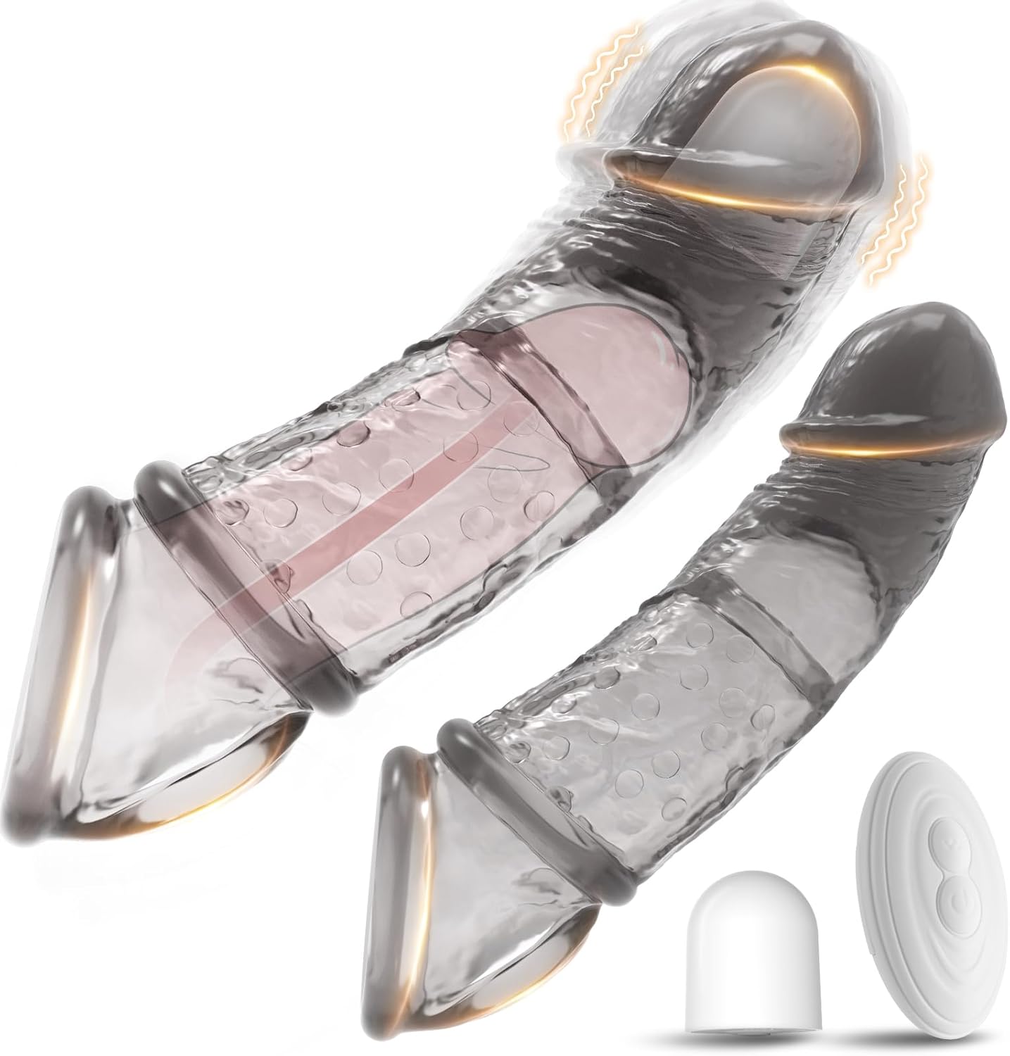 Vibrating Penis Sleeve for Couples – Adds Girth & Length, Remote Control Vibrations, Elastic Fit for Enhanced Intimacy, 2 Sets
