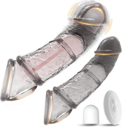 Vibrating Penis Sleeve for Couples – Adds Girth & Length, Remote Control Vibrations, Elastic Fit for Enhanced Intimacy, 2 Sets