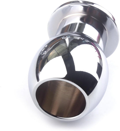 Stainless Steel Hollow Anal Plug with Enema Flushing System for Anal Training and Expansion