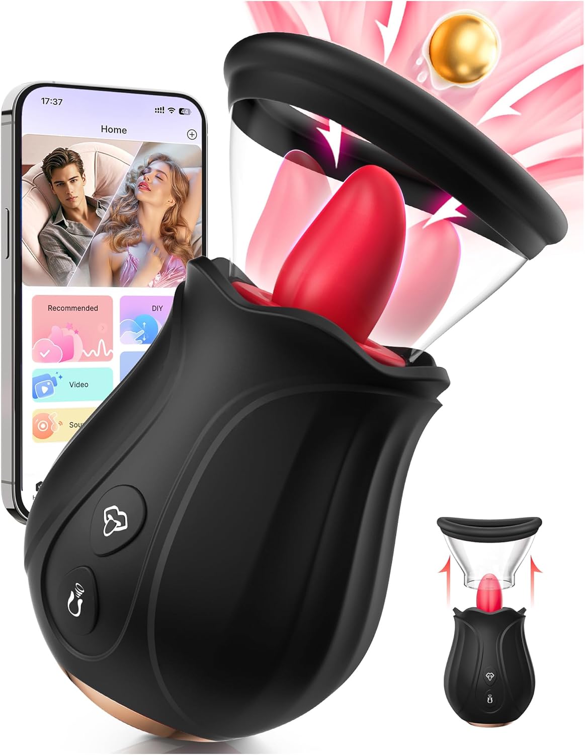 Rose-Shaped Clitoral Stimulator with 360-Degree Rotating Tongue and 10 Vibration Modes