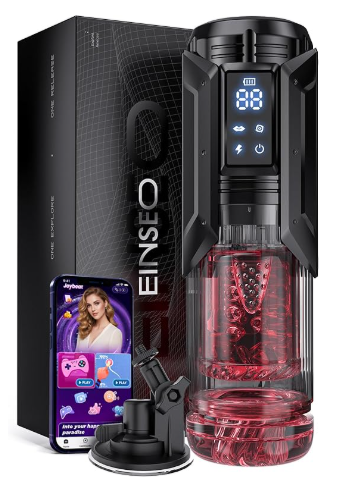 EINSEO AI-Sync Waterproof Male Masturbator with Phone Holder, 7 Sucking & 7 Thrusting Modes, and Suction Base