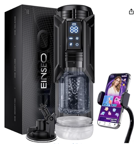 EINSEO AI-Sync Waterproof Male Masturbator with Phone Holder, 7 Sucking & 7 Thrusting Modes, and Suction Base