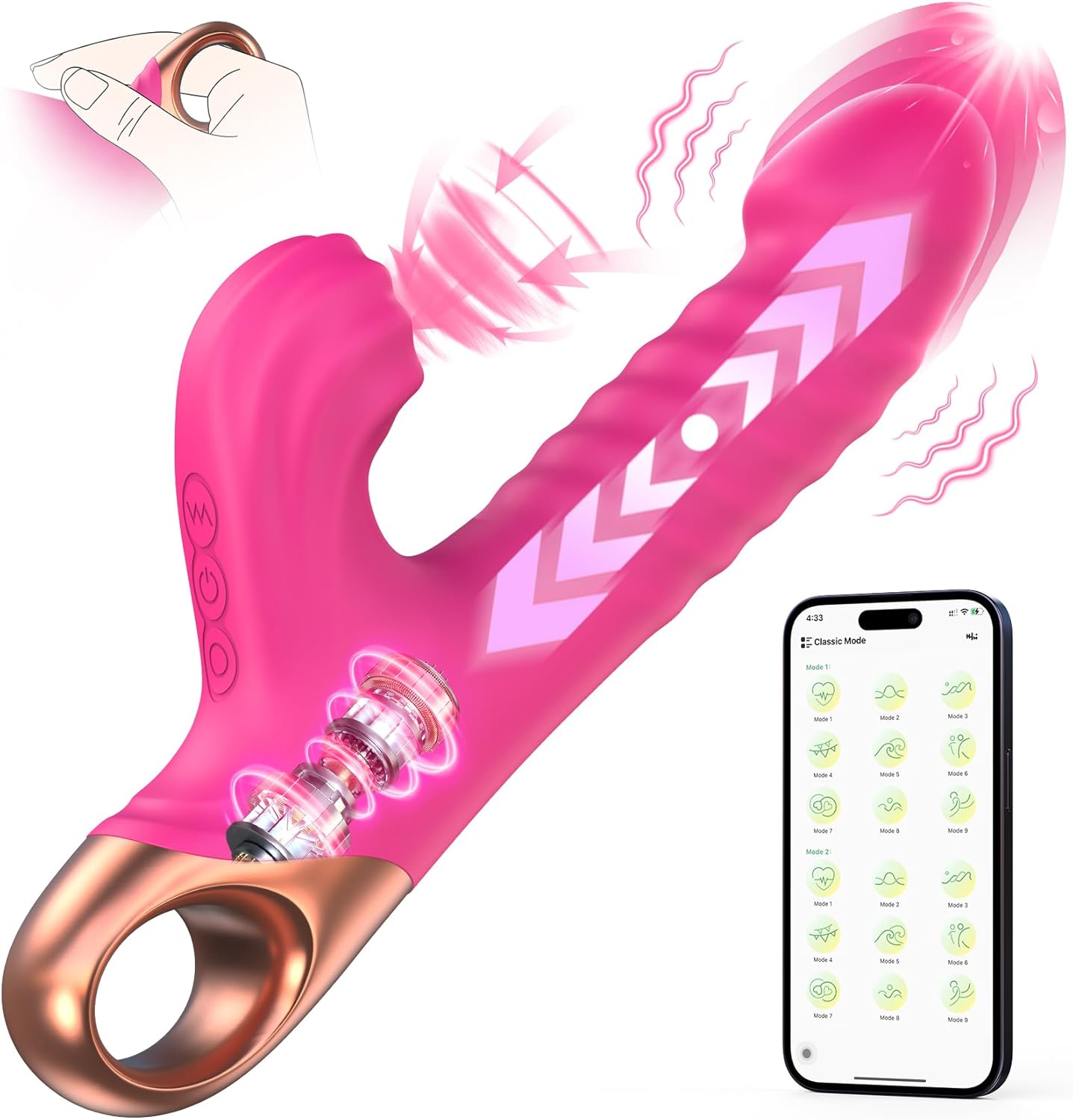 Upgraded Rose-Shaped G-Spot and Clitoral Vibrator with 9 Thrusting and Suction Modes