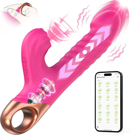 Upgraded Rose-Shaped G-Spot and Clitoral Vibrator with 9 Thrusting and Suction Modes