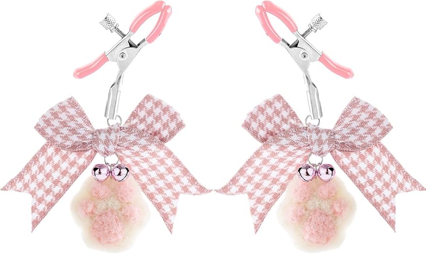 Adjustable Silicone Nipple Clamps with Pink Bows - 2 Piece Sensory Play Set