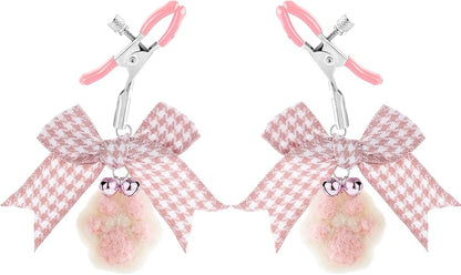 Adjustable Silicone Nipple Clamps with Pink Bows - 2 Piece Sensory Play Set