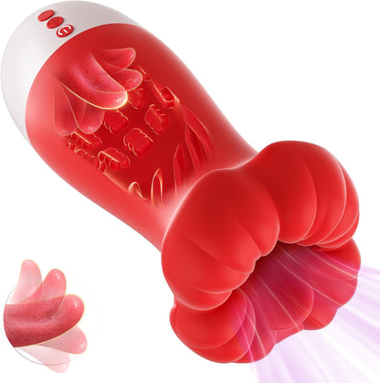 Baiwatt Squeezable Male Masturbator Sleeve with 3 Sucking and 10 Licking Vibration Modes