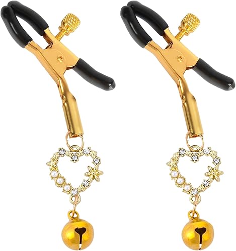 Adjustable Heart Charm Nipple Clamps for Couples - Non-Piercing Body Jewelry