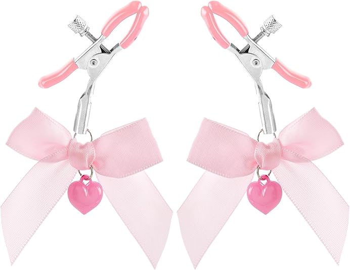 Adjustable Silicone Nipple Clamps with Pink Bows - 2 Piece Sensory Play Set