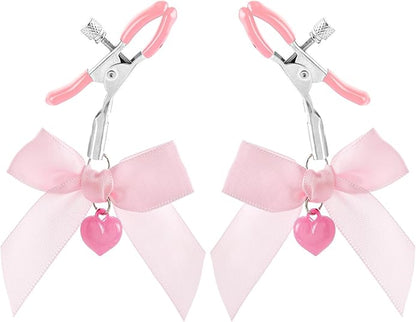 Adjustable Silicone Nipple Clamps with Pink Bows - 2 Piece Sensory Play Set