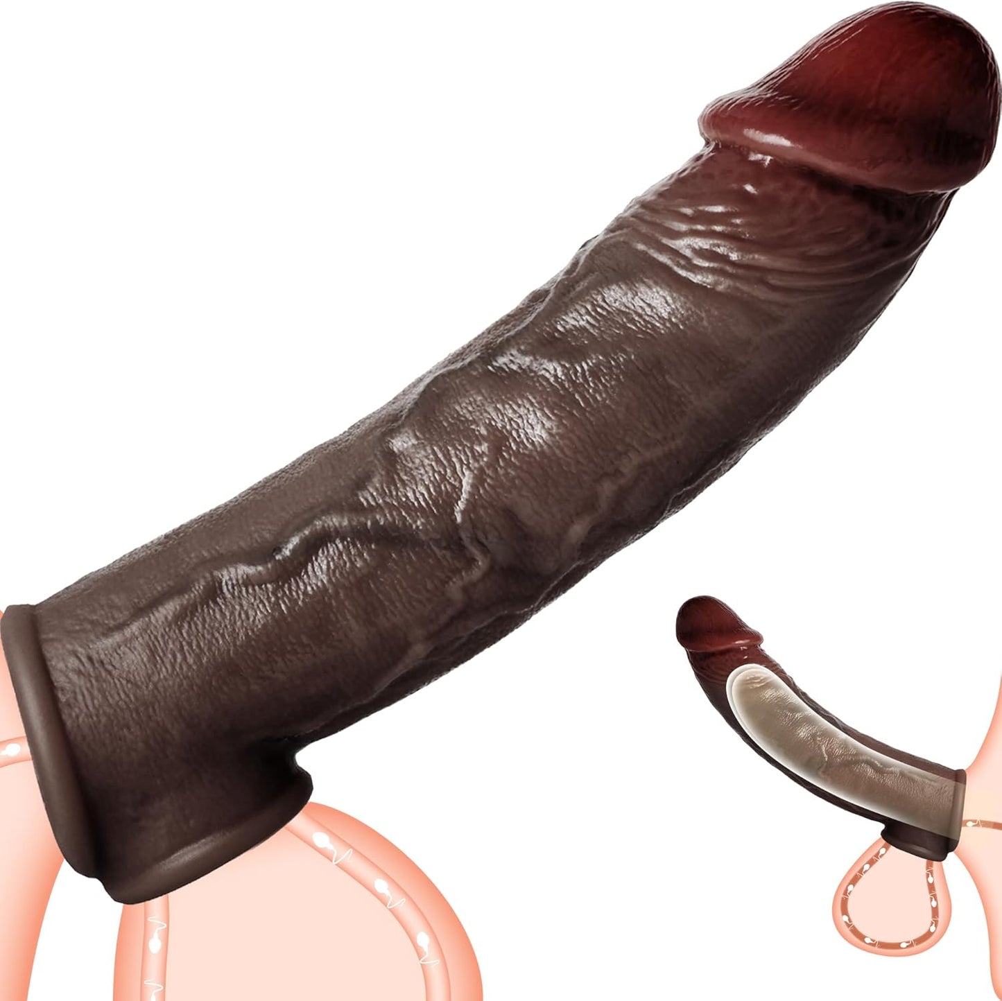 Realistic Penis Sleeve Extender for Men, 8.3'' Silicone Cock Sleeve with Testicle Ring, Reusable Penis Enlarger Delay Ejaculation Enhance Erection Male Adult Sex Toys for Couples by WIEUL Flesh
