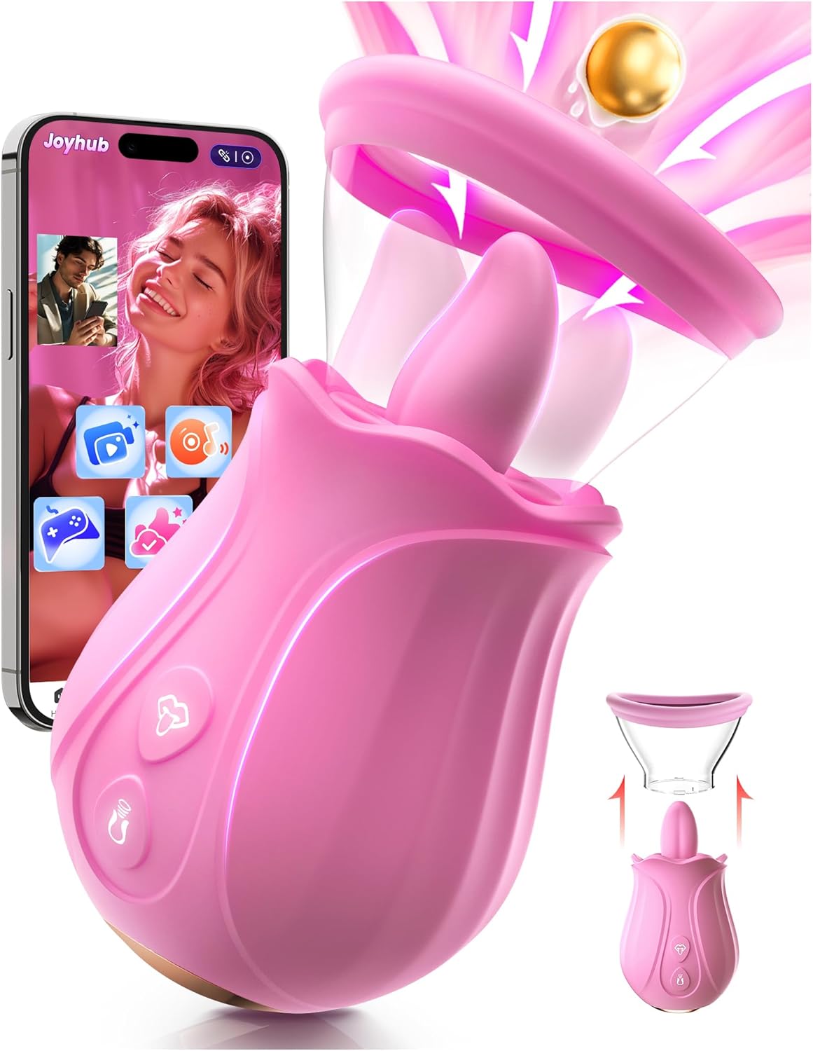 Rose-Shaped Clitoral Stimulator with 360-Degree Rotating Tongue and 10 Vibration Modes