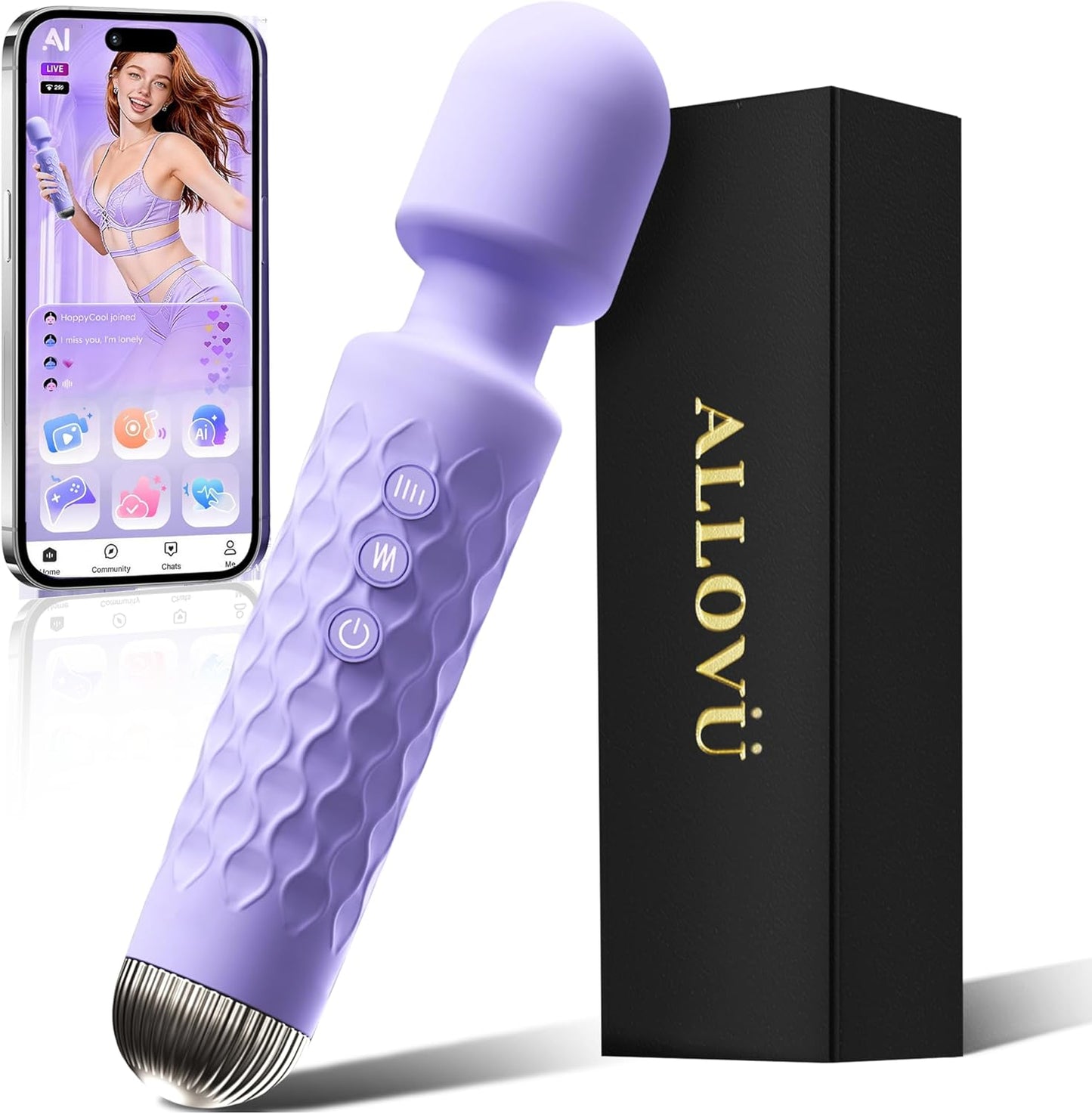 Allovü Rechargeable Wand Massager - Waterproof 10-Speed Clitoral Stimulator for Women