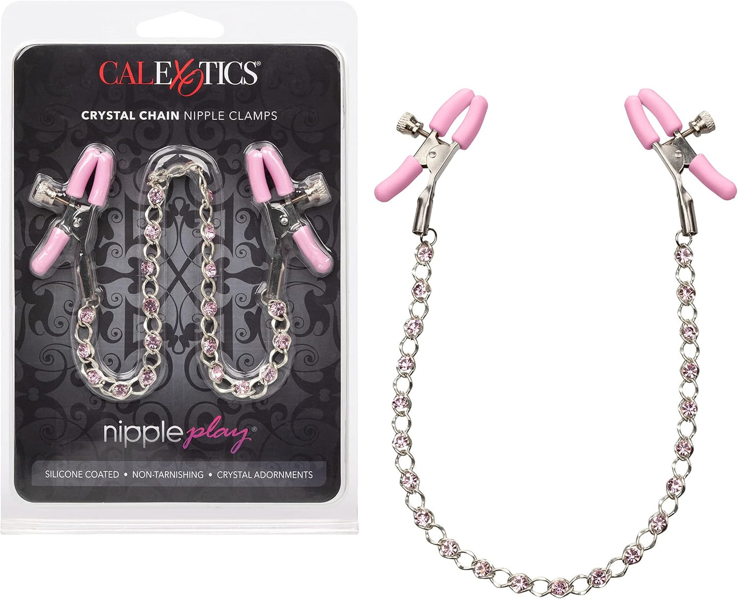 Crystal-Embellished Adjustable Tension Nipple Clamps with Silver Chain