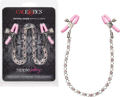 Crystal-Embellished Adjustable Tension Nipple Clamps with Silver Chain