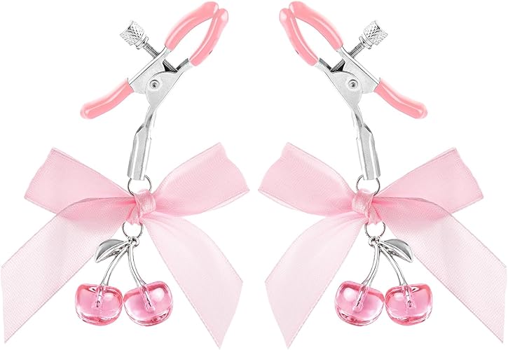 Adjustable Silicone Nipple Clamps with Pink Bows - 2 Piece Sensory Play Set