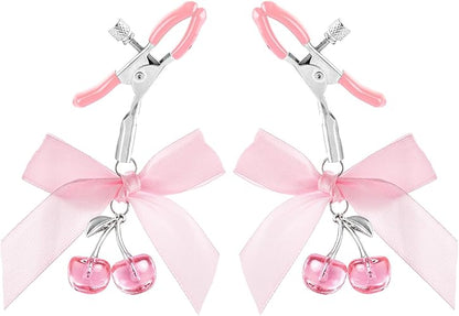 Adjustable Silicone Nipple Clamps with Pink Bows - 2 Piece Sensory Play Set