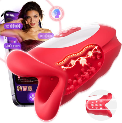 Baiwatt Squeezable Male Masturbator Sleeve with 3 Sucking and 10 Licking Vibration Modes