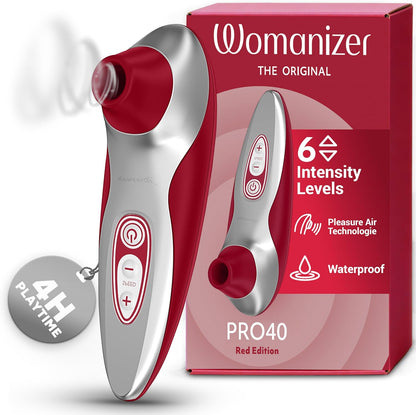 Womanizer Pro40 Clitoral Suction Stimulator with 6 Intensity Levels - Red