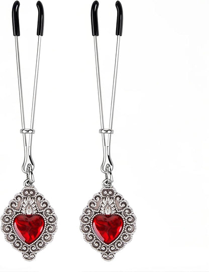 Adjustable Stainless Steel Nipple Clamps with Connecting Chain for Sensual Stimulation